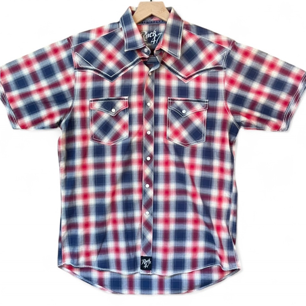 Wrangler Rock 47 Western Americana Snap Button Shirt Like New 100% Cotton Size M